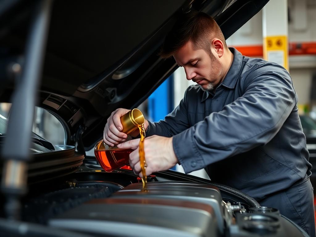 Mechanic performing an oil change